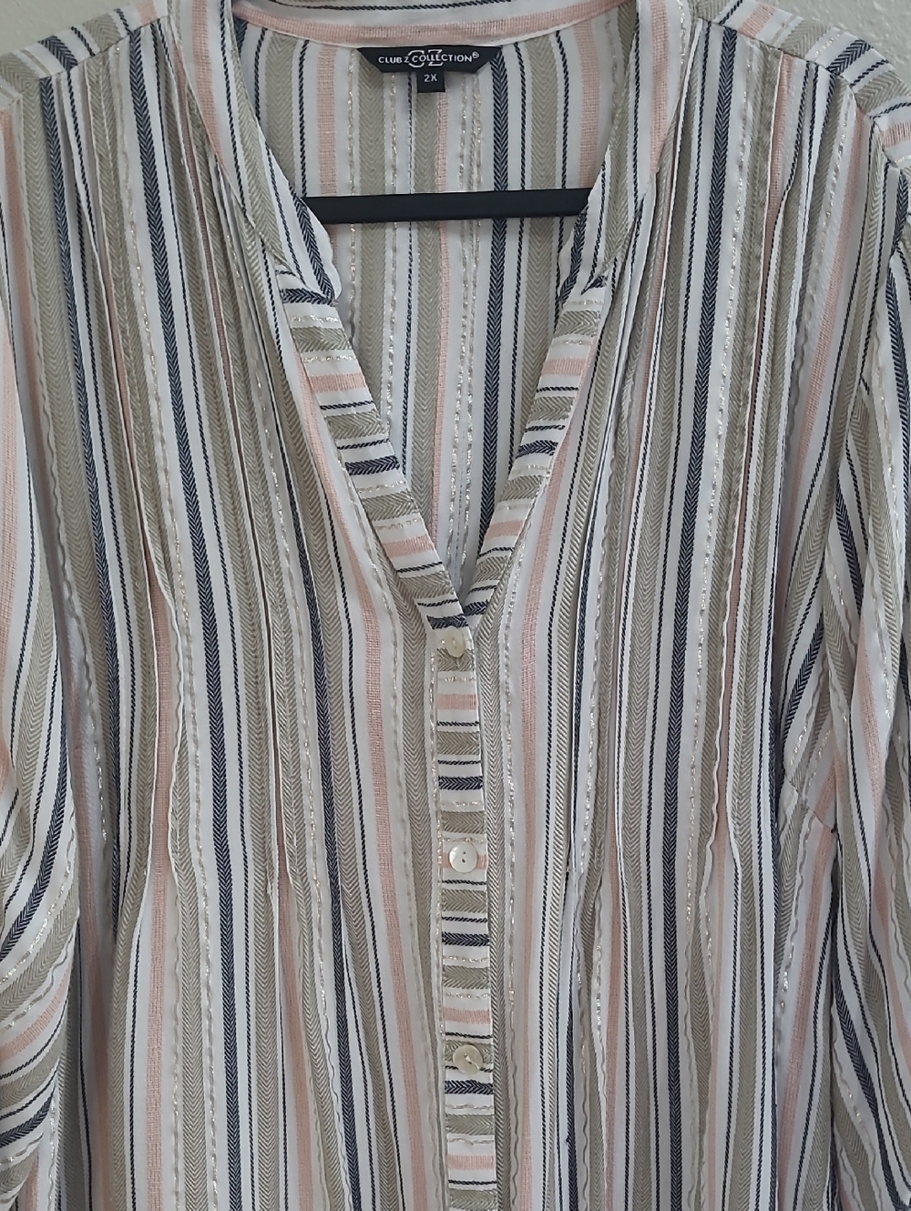 Club Z Collection Striped Button-Front Tunic Top in Blush, Navy & Cream Size 2x - Picture 7 of 7